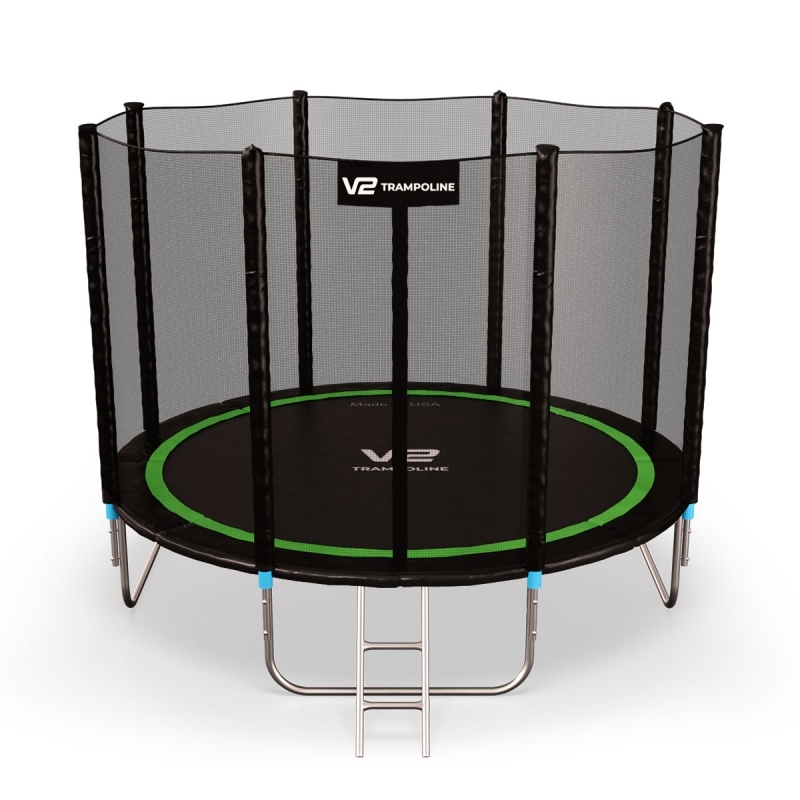 Батут "V2 Trampoline" Greenline (10ft) с внешней сеткой и лестницей (4 ноги). Диаметр - 312 см. Нагрузка - 180 кг.