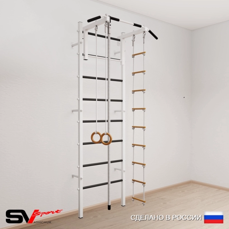 Шведская стенка Sv Sport усиленная 602 (Турник стандарт/Канат/Кольца/Лестница)