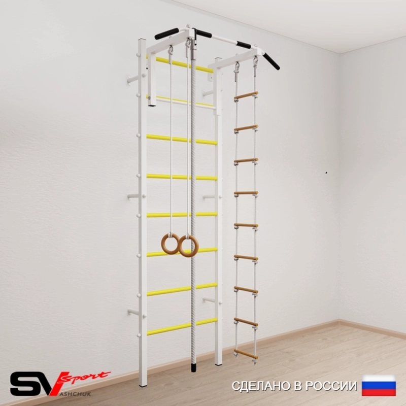 Шведская стенка Sv Sport усиленная 602 (Турник стандарт/Канат/Кольца/Лестница)