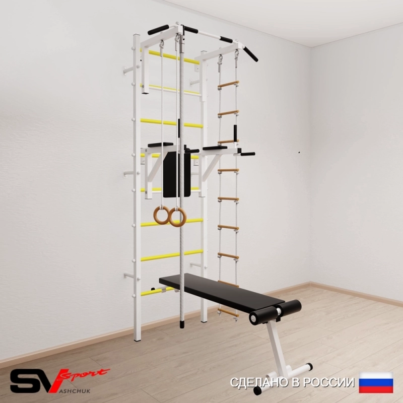 Шведская стенка SV Sport 506 (Турник стандарт/Брусья/Скамья/Канат/Кольца/Лестница)