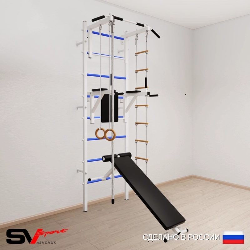 Шведская стенка SV Sport 506 (Турник стандарт/Брусья/Скамья/Канат/Кольца/Лестница)