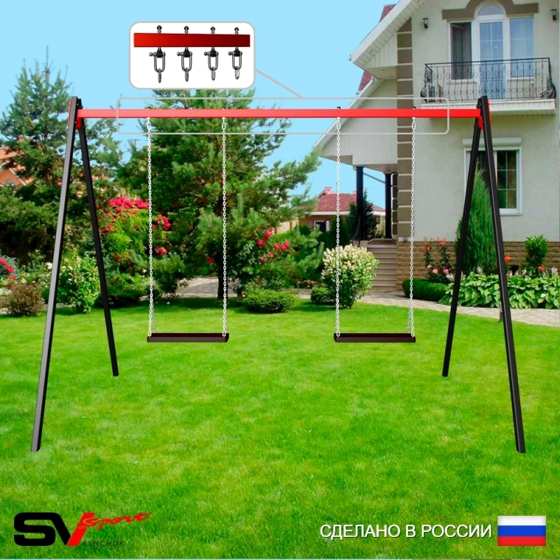 Уличные качели Sv Sport рама 3.0м + качель деревянная на цепях 2шт + подвесы 2пары (УК171)