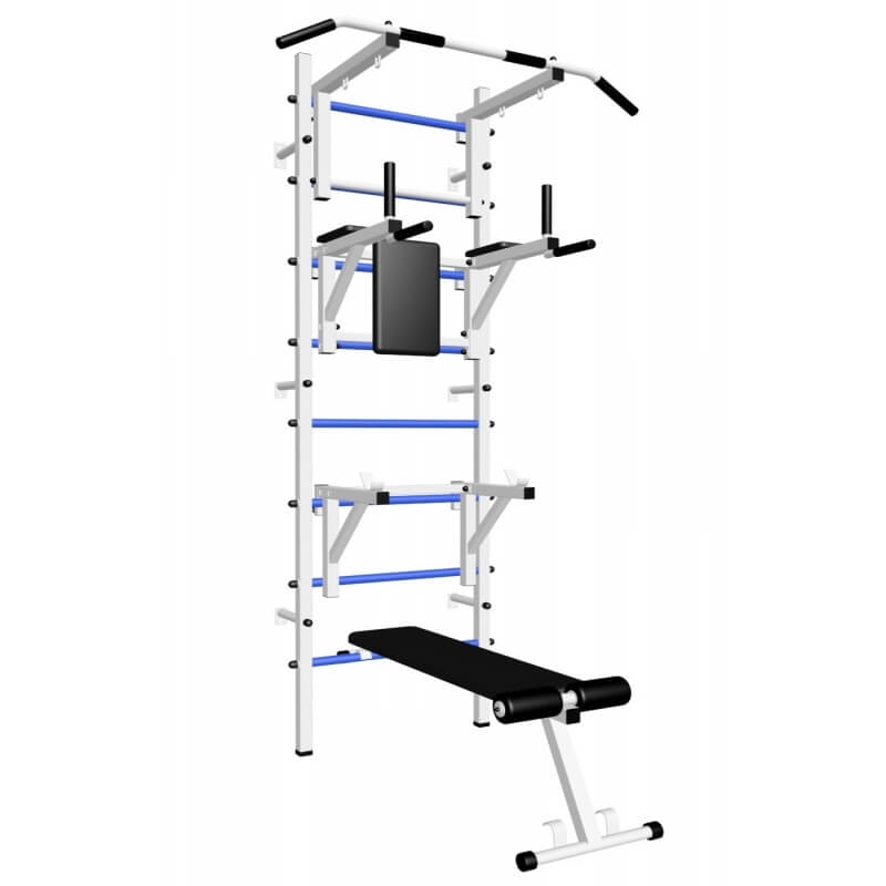 Шведская стенка усиленная с турником стандарт, брусьями, скамьёй и стойкой под штангу (SV Sport 607)
