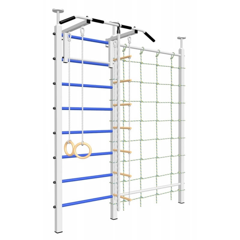Шведская стенка враспор, без крепления к стене, с турником стандарт, канатным лазом и детское навесное (SV Sport враспор ТстДК)