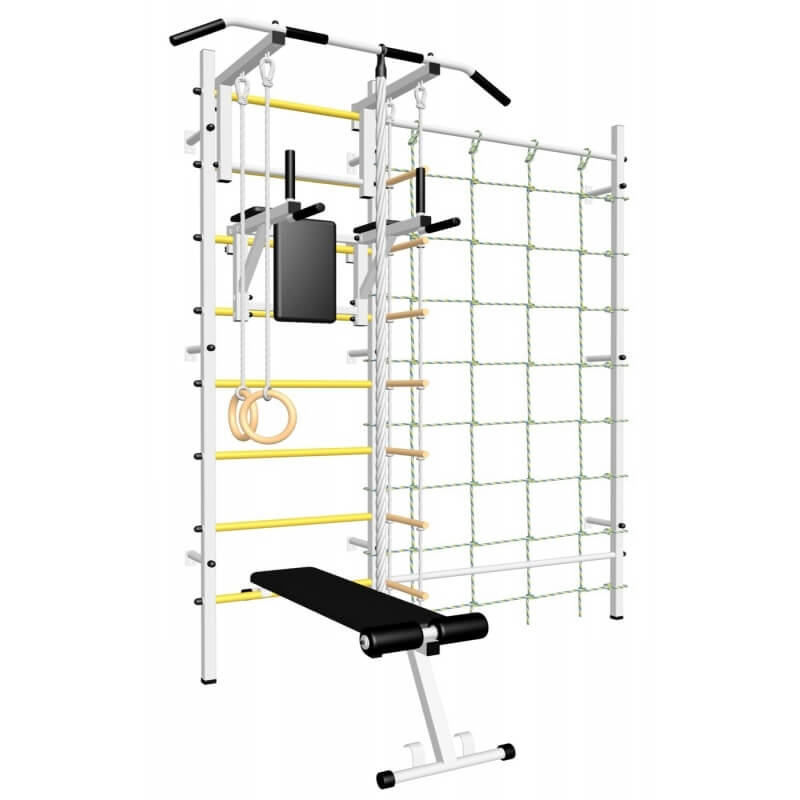 Шведская стенка с турником стандарт, брусьями, скамьёй, детское навесное и канатный лаз (SV Sport 511)