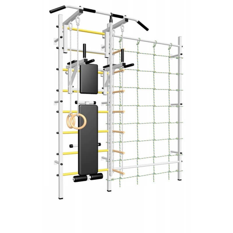 Шведская стенка с турником стандарт, брусьями, скамьёй, детское навесное и канатный лаз (SV Sport 511)