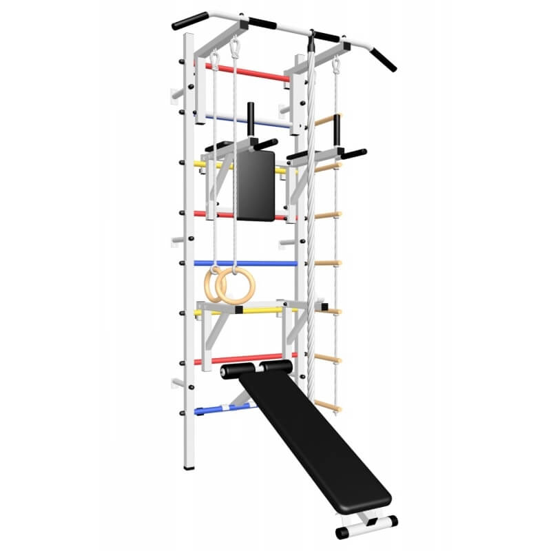 Шведская стенка усиленная с турником стандарт, брусьями, скамьёй,  стойкой под штангу и детское навесное (SV Sport 608)