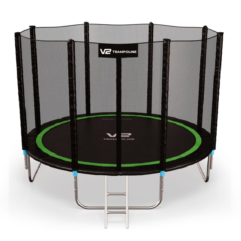 Батут "V2 Trampoline" Greenline (10ft) с внешней сеткой и лестницей. Диаметр - 312 см. Нагрузка - 180 кг.