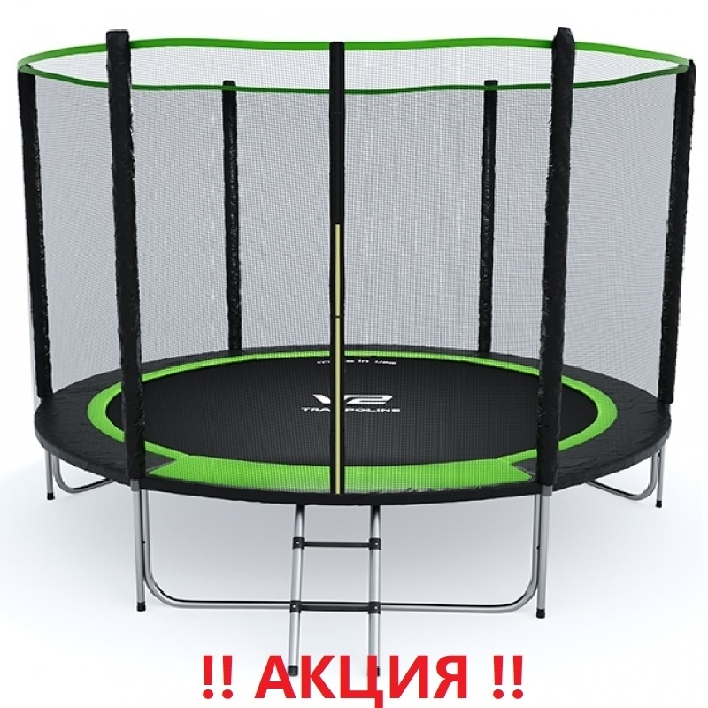 Батут "V2 Trampoline" PRIME (12ft) с внешней сеткой и лестницей (4 усиленные ноги). Диаметр - 374 см. Нагрузка - 180 кг.
