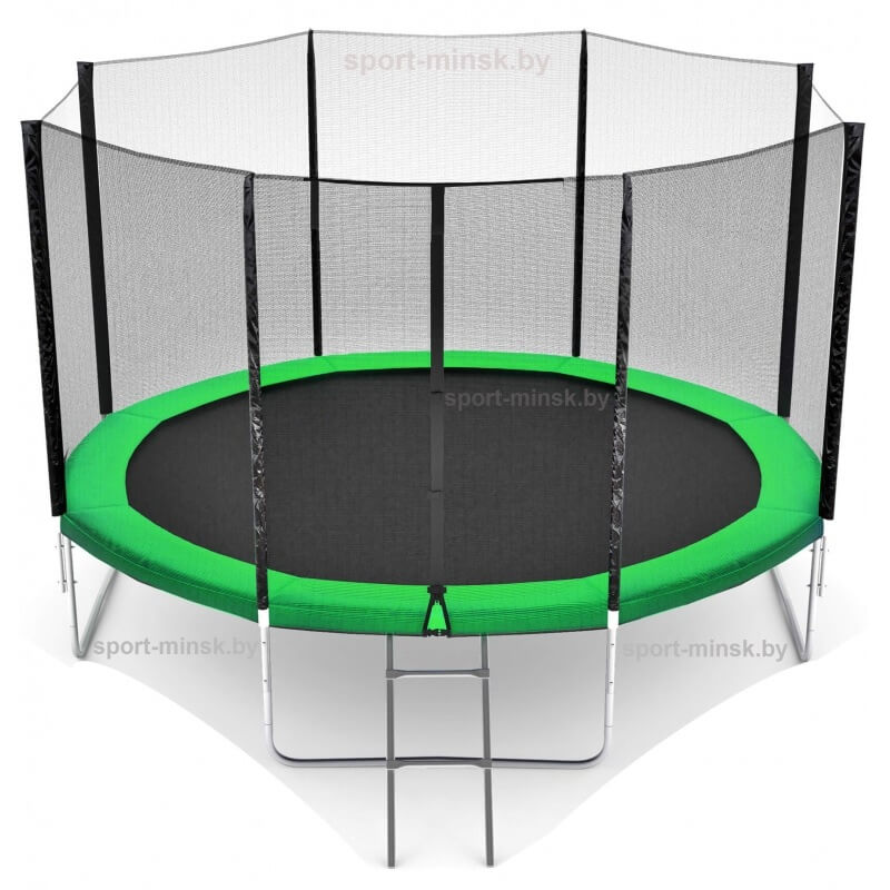 Батут "Happy Jump" (14ft) PRO с внешней сеткой и лестницей. Диаметр - 435 см. Нагрузка - 180 кг.