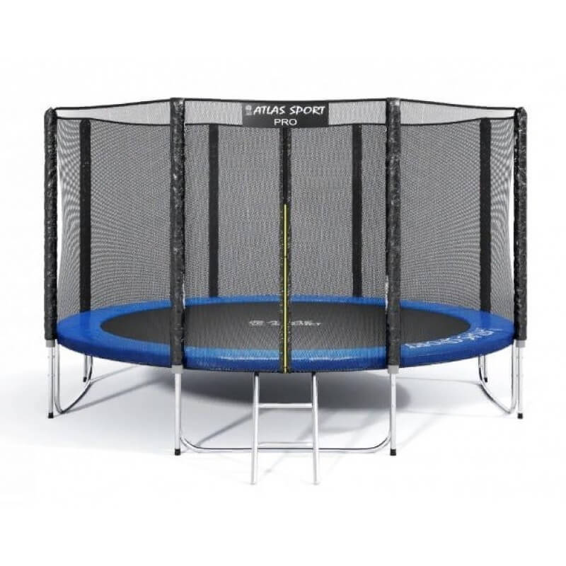 Батут "Atlas Sport" (12ft) PRO BLUE с внешней сеткой и лестницей(усиленные опоры). Диаметр - 374 см. Нагрузка - 150 кг.