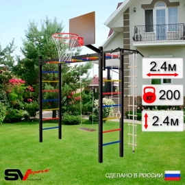 Уличная шведская стенка Sv Sport РУКОХОД + турник + качели деревянные + детское навесное + щит баскет. (У530К)