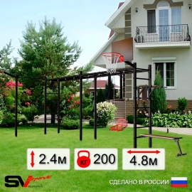 Уличная шведская стенка Sv Sport РУКОХОД двойной + турник прямой + брусья + скамья + качели со спинкой + кронштейн + щит баскет. (У55833К)