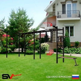 Уличная шведская стенка Sv Sport РУКОХОД двойной + турник прямой + брусья + скамья + качели со спинкой + кронштейн + щит баскет. (У55833К)
