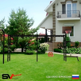 Уличная шведская стенка Sv Sport РУКОХОД двойной + турник прямой + брусья + скамья + качели со спинкой + кронштейн + щит баскет. (У55833К)