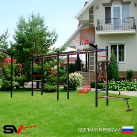 Уличная шведская стенка Sv Sport РУКОХОД двойной + турник прямой + брусья + скамья + качели со спинкой + кронштейн + щит баскет. (У55833К)