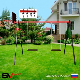 Уличные качели Sv Sport рама 3.0м + качель деревянная 2шт + щит баскетб. + подвесы 2пары (УК171К)