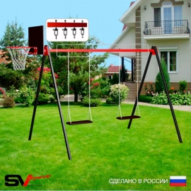 Уличные качели Sv Sport рама 3.0м + качель деревянная 2шт + щит баскетб. + подвесы 2пары (УК171К)