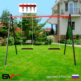 Уличные качели Sv Sport рама 3.0м + качель деревянная на цепях 2шт + подвесы 2пары (УК171)