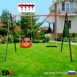 Уличные качели Sv Sport рама 3.0м + качели пластиковые со спинкой + качель деревянная + подвесы 2пары (УК174)