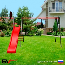 Уличные качели Sv Sport рама 3.0м  + горка + щит баскет. (УК180К)