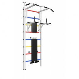 Шведская стенка враспор, без крепления к стене, с турником стандарт, брусьями и скамьёй (SV Sport враспор ТстБС)