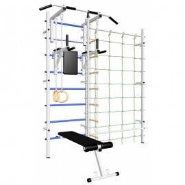 Шведская стенка с турником стандарт, брусьями, скамьёй, детское навесное и канатный лаз (SV Sport 511)