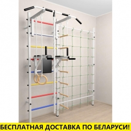 Шведская стенка усиленная с турником стандарт, брусьями, детское навесное и канатный лаз (SV Sport 610)