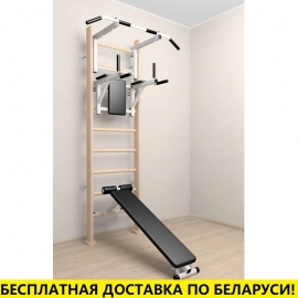 Деревянная шведская стенка с турником стандарт, брусьями и скамьёй (SV Sport 905 (светлый))