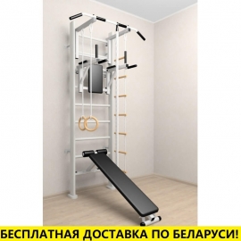 Деревянная шведская стенка с турником стандарт, брусьями, скамьёй и детское навесное (SV Sport 906 (белый))