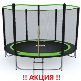Батут "V2 Trampoline" PRIME (12ft) с внешней сеткой и лестницей (4 усиленные ноги). Диаметр - 374 см. Нагрузка - 180 кг.