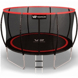 Батут "V2 Trampoline" Redline (12ft) с внешней сеткой и лестницей. Диаметр - 374 см. Нагрузка - 180 кг.